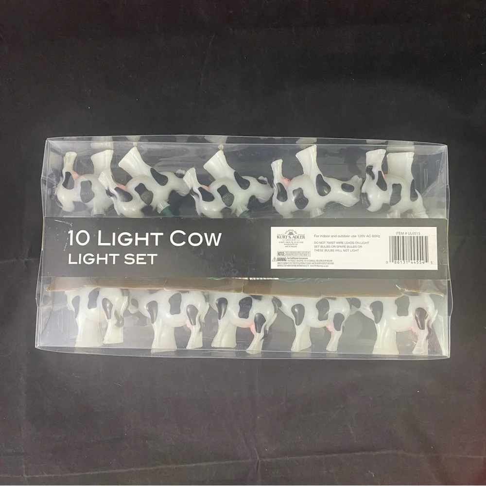 Kurt S. Adler Cow String Light Set Indoor/Outdoor Blowmold 10pc NIB